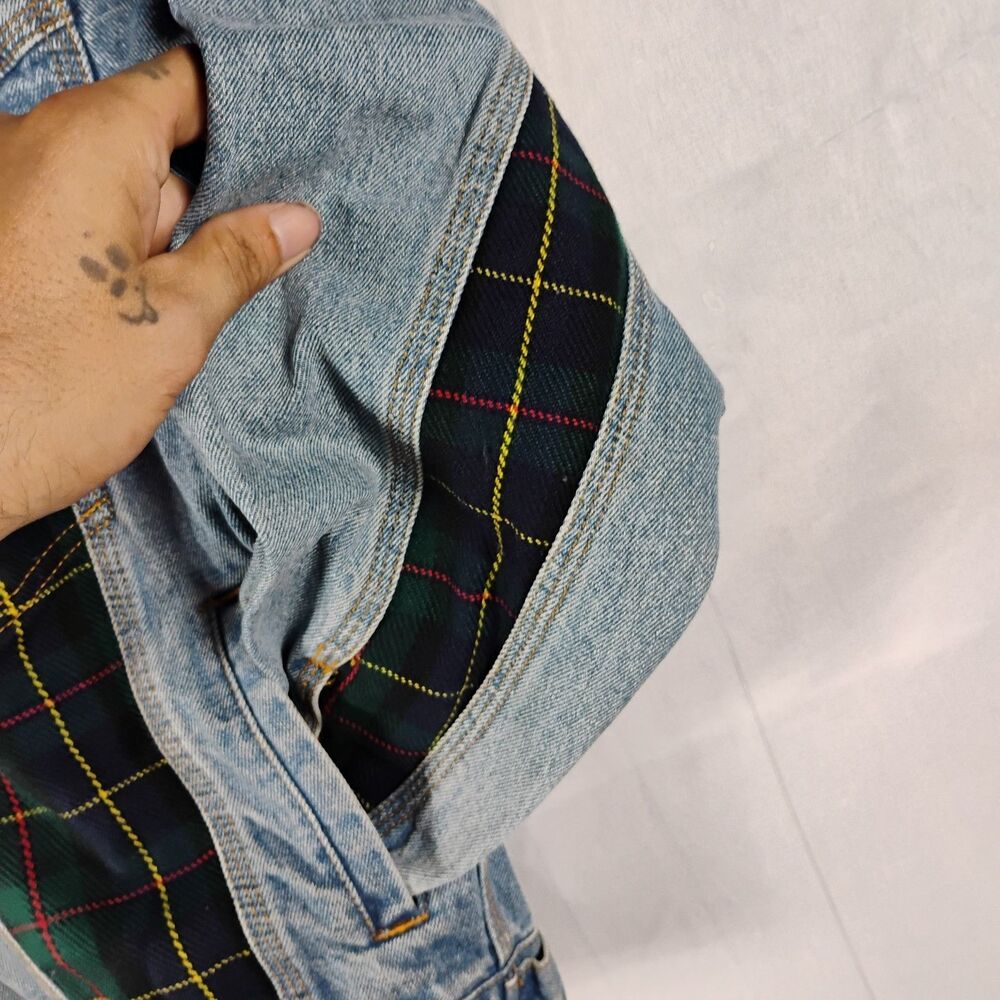 Nuovo County Seat Womens Medium Blue Denim Green Plaid Flannel Front & Sleeves - Picture 3 of 10
